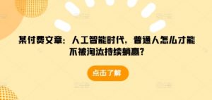 某付费文章：人工智能时代，普通人怎么才能不被淘汰持续躺赢?-小哈资源