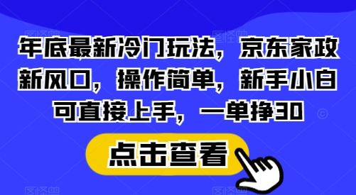 年底最新冷门玩法，京东家政新风口，操作简单，新手小白可直接上手，一单挣30【揭秘】-小哈资源