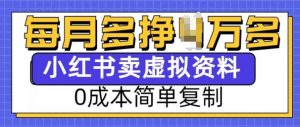 小红书虚拟资料项目，0成本简单复制，每个月多挣1W【揭秘】-小哈资源