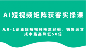 AI短视频矩阵获客实操课，从0-1企业短短视频搭建经验，销售运营成本最高降低50倍-小哈资源