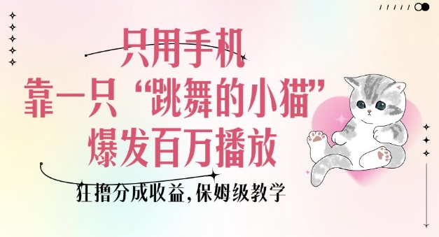 只用手机靠一只“跳舞的小猫”爆发百万播放，狂撸分成收益，保姆级教学-小哈资源