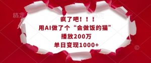 疯了吧！用AI做了个“会做饭的猫”，播放200万，单日变现1k-小哈资源