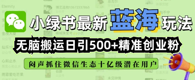 小绿书无脑搬运引流,全自动日引500精准创业粉,微信生态内又一个闷声发财的机会-小哈资源