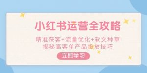 小红书运营全攻略，精准获客+流量优化+软文种草，揭秘高客单产品投放技巧-小哈资源