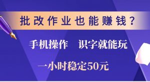 批改作业也能赚钱？0门槛手机项目，识字就能玩！一小时稳定50元！-小哈资源