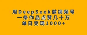用DeepSeek做视频号，一条作品点赞几十万，单日变现1k-小哈资源