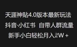 天涯神贴4.0版本最新玩法,抖音·小红书自带人群流量,新手小白轻松月入过W-小哈资源