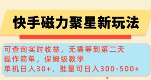 快手磁力新玩法，可查询实时收益，单机30+，批量可日入3到5张【揭秘】-小哈资源