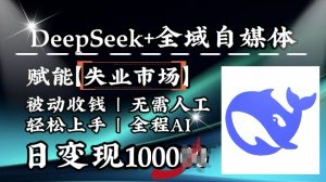 降维打击，Deepseek+全域自媒体，赋能失业市场，被动收钱，无需人工全程AI，日变现1k-小哈资源