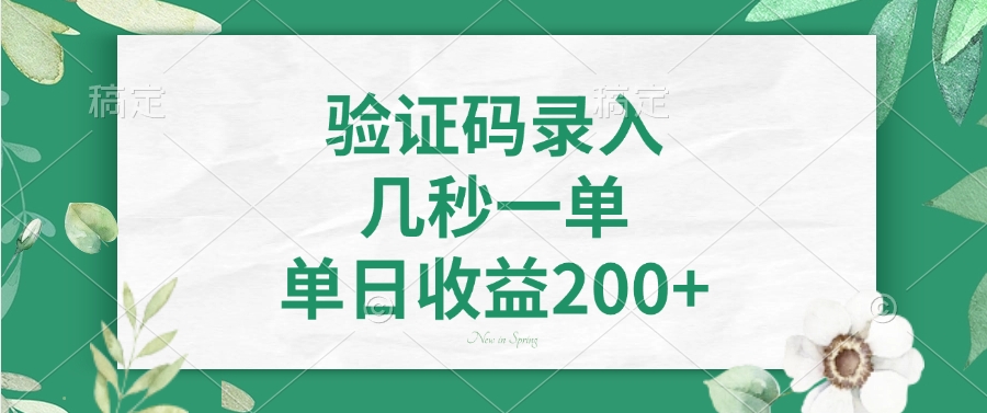 验证码录入，几秒一单，单日收益200+-小哈资源