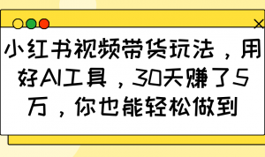 小红书视频带货玩法，用好AI工具，30天赚了5万，你也能轻松做到-小哈资源