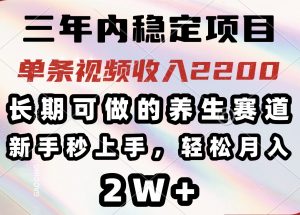 三年内稳定项目，长期可做的养生赛道，单条视频收入2200，新手秒上手，...-小哈资源