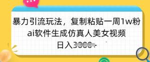 暴力引流玩法，复制粘贴一周1w粉，ai软件生成仿真人美女视频，日入多张-小哈资源