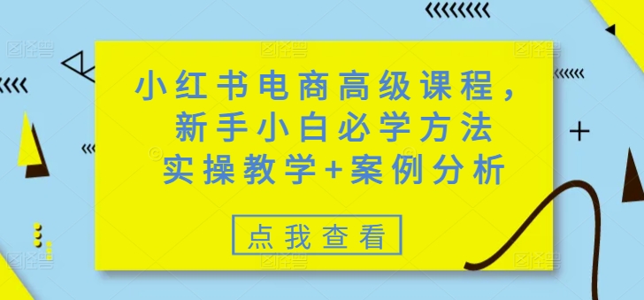 小红书电商高级课程,新手小白必学方法,实操教学+案例分析-小哈资源