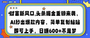 财富新风口,头条掘金重磅来袭AI秒出爆款内容简单复制粘贴即可上手，日...-小哈资源