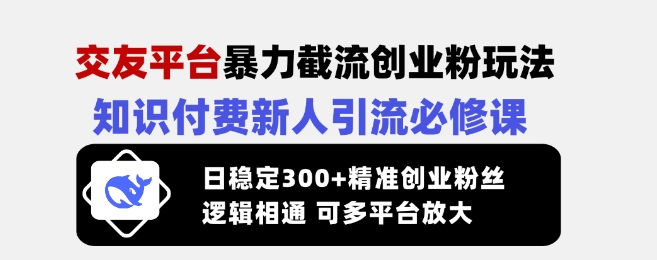 交友平台暴力截流创业粉玩法，知识付费新人引流必修课，日稳定300+精准创业粉丝，逻辑相通可多平台放大-小哈资源