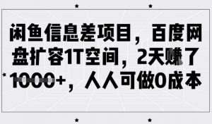 闲鱼信息差项目，百度网盘扩容1T空间，2天收益1k+，人人可做0成本-小哈资源