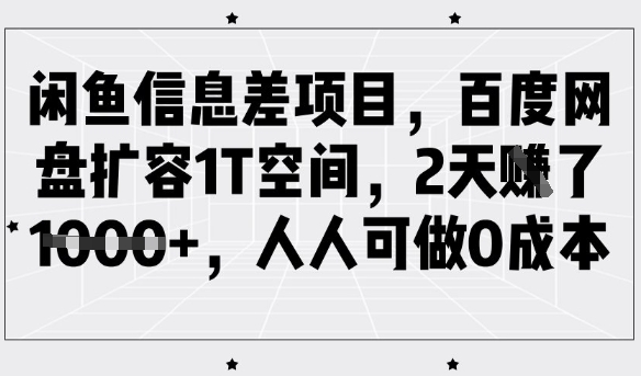 闲鱼信息差项目，百度网盘扩容1T空间，2天收益1k+，人人可做0成本-小哈资源