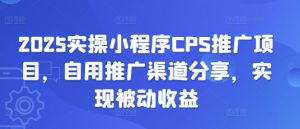 2025实操小程序CPS推广项目，自用推广渠道分享，实现被动收益-小哈资源