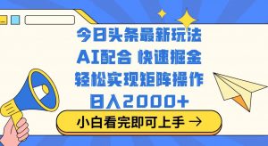 今日头条最新玩法，思路简单，复制粘贴，轻松实现矩阵日入2000+-小哈资源