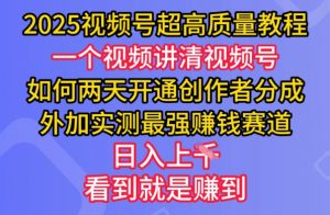 2025视频号超高质量教程，两天开通创作者分成，外加实测最强挣钱赛道，日入多张-小哈资源