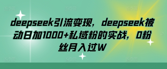 deepseek引流变现，deepseek被动日加1000+私域粉的实战，0粉丝月入过W-小哈资源