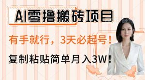 AI零撸搬砖项目玩法，有手就行，3天必起号，复制粘贴简单月入3W！-小哈资源
