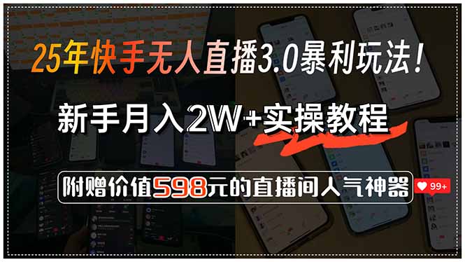 25年快手无人直播3.0暴利玩法！，新手月入2W+实操教程，附赠价值598元…-小哈资源