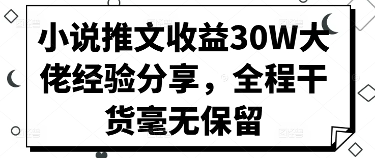 小说推文收益30W大佬经验分享，全程干货毫无保留-小哈资源