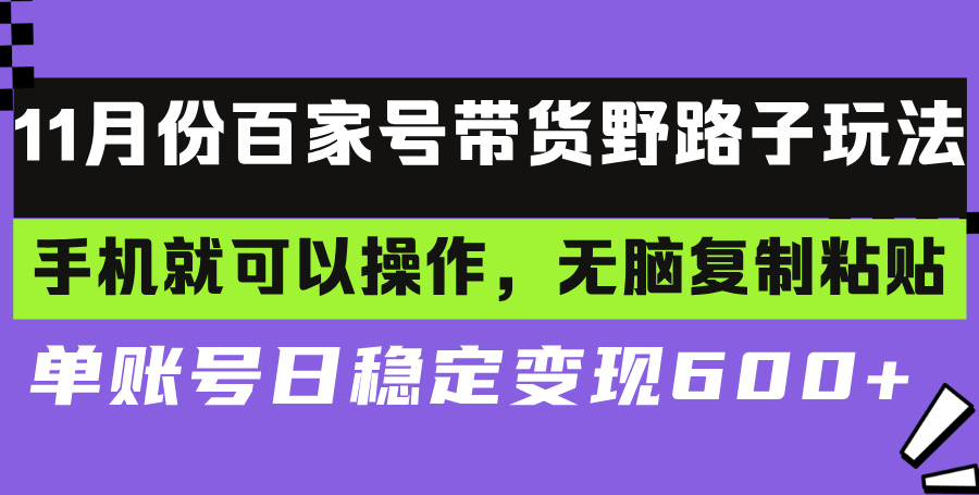百家号带货野路子玩法 手机就可以操作，无脑复制粘贴 单账号日稳定变现...-小哈资源