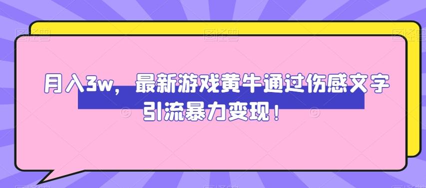 月入3w，最新游戏黄牛通过伤感文字引流暴力变现-小哈资源