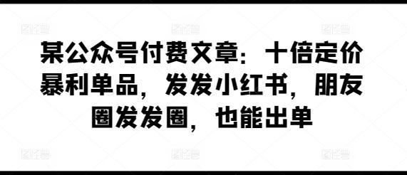 某公众号付费文章：十倍定价暴利单品，发发小红书，朋友圈发发圈，也能出单-小哈资源