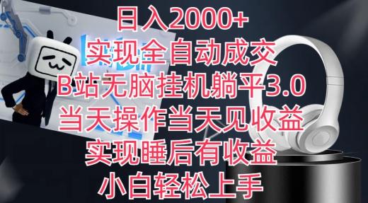 日入2000+，实现全自动成交，B站无脑挂机躺平3.0，当天操作当天见收益，实现睡后有收益【揭秘】-小哈资源
