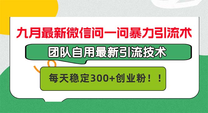 九月最新微信问一问暴力引流术，团队自用引流术，每天稳定300+创…-小哈资源