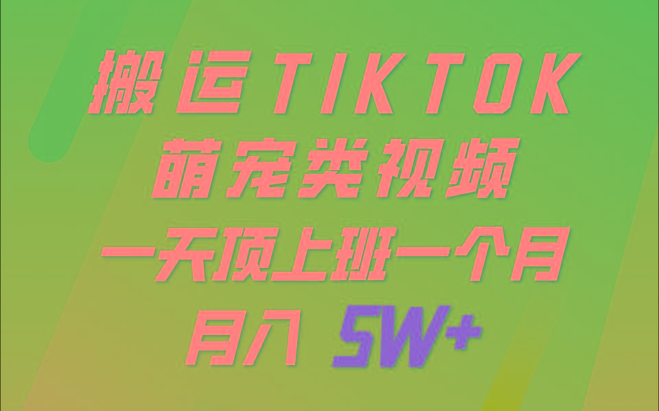 一键搬运TIKTOK萌宠类视频，一部手机即可操作，所有平台均可发布 轻松月入5W+-小哈资源