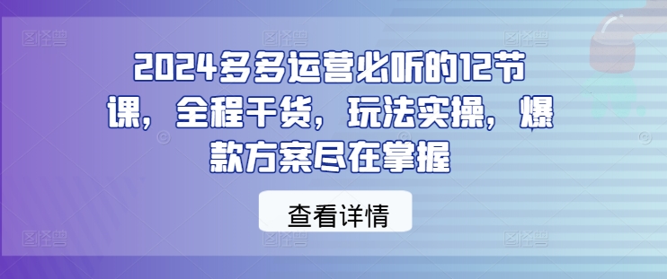 2024多多运营必听的12节课，全程干货，玩法实操，爆款方案尽在掌握-小哈资源