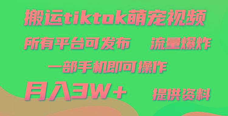 (9618期)搬运Tiktok萌宠类视频，一部手机即可。所有短视频平台均可操作，月入3W+-小哈资源