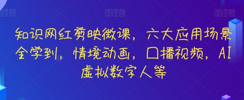 知识网红剪映微课，六大应用场景全学到，情境动画，囗播视频，AI虚拟数字人等-小哈资源