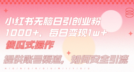 小红书无脑每日引流创业粉500+，小白每天只花半小时，躺赚长尾收益【揭秘】-小哈资源