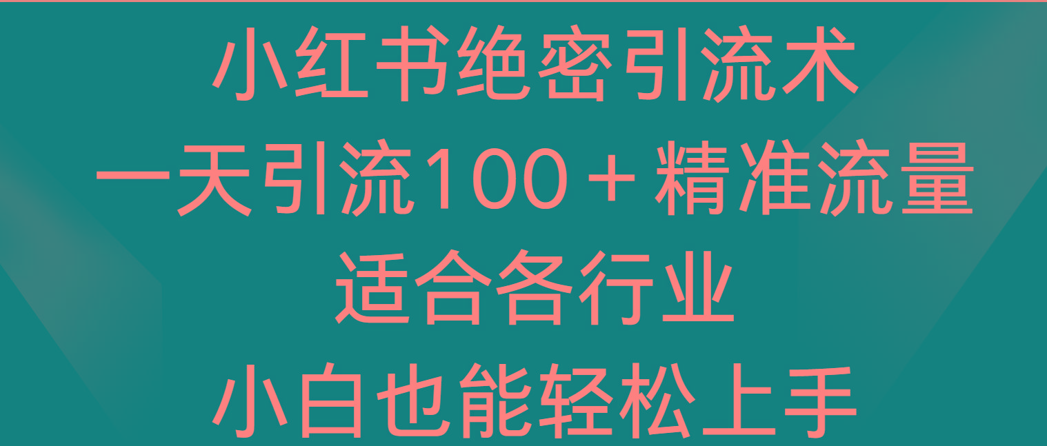 小红书绝密引流术，一天引流100＋精准流量，适合各个行业，小白也能轻松上手-小哈资源
