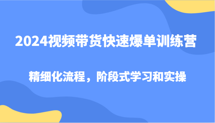 2024视频带货快速爆单训练营，精细化流程，阶段式学习和实操-小哈资源