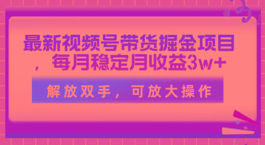 最新视频号带货掘金项目，每月稳定月收益3w+，解放双手，可放大操作-小哈资源