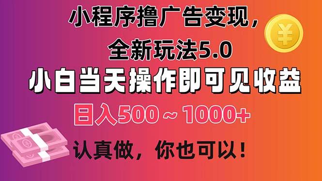 小程序撸广告变现，全新玩法5.0，小白当天操作即可上手，日收益 500~1000+-小哈资源