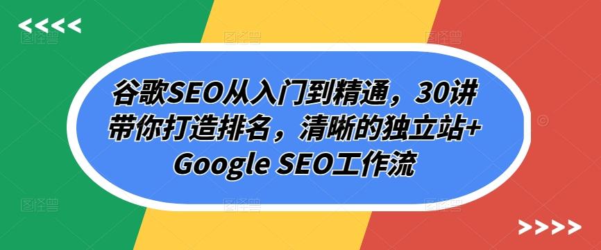 谷歌SEO从入门到精通，30讲带你打造排名，清晰的独立站+Google SEO工作流-小哈资源