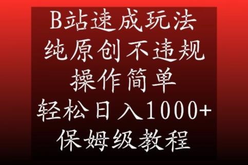 B站速成玩法，纯原创不违规，操作简单，轻松日入1000+，保姆级教程【揭秘】-小哈资源