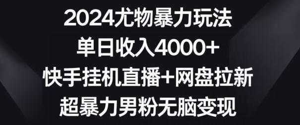 2024尤物暴力玩法，单日收入4000+，快手挂机直播+网盘拉新，超暴力男粉无脑变现【揭秘】-小哈资源