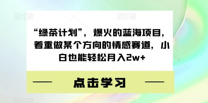 “绿茶计划”，爆火的蓝海项目，着重做某个方向的情感赛道，小白也能轻松月入2w+【揭秘】-小哈资源