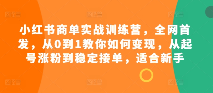 小红书商单实战训练营，全网首发，从0到1教你如何变现，从起号涨粉到稳定接单，适合新手-小哈资源