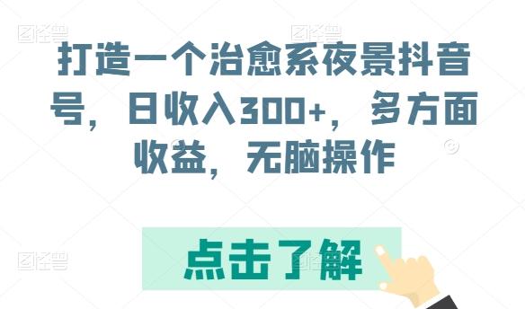打造一个治愈系夜景抖音号，日收入300+，多方面收益，无脑操作【揭秘】-小哈资源
