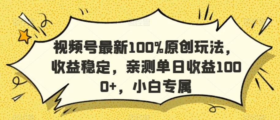 视频号最新100%原创玩法，收益稳定，亲测单日收益1000+，小白专属【揭秘】-小哈资源